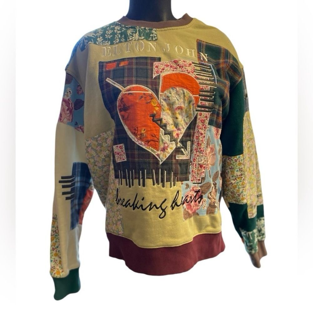 Teddy Fresh Long Sleeve Sweater ELTON JOHN Patchwork Crewneck Unisex S Grandma